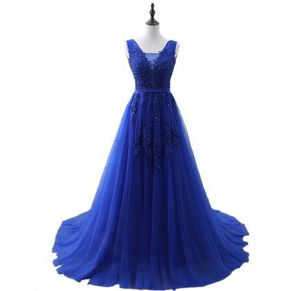 Royal Blue Beaded Prom Dresses Long 2017 Sexy V-neck Imported Party ...