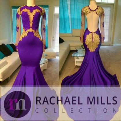 Purple Prom Dresses,Mermaid Prom Dresses,Long Sleeve Prom Dress ...