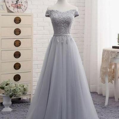 Grey Prom Dresses,Off The Shoulder Prom Dresses,Formal Evening Dresses