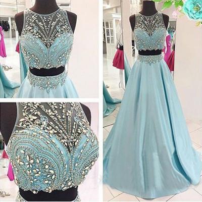 Light Sky Blue 2 Piece Prom Dresses Real Photos 2018 Formal Women Evening Dress Long Party Gowns