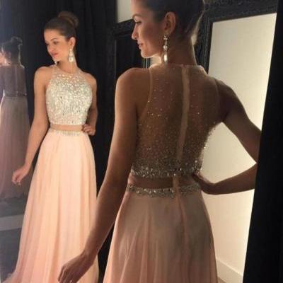 New Blush Prom Dresses 2016, Two Pieces Prom Dress, Chiffon Prom Dress, Sexy Prom Dress,Long Prom Dress,Formal Women Dress,Evening Dress,Wedding Party Dress