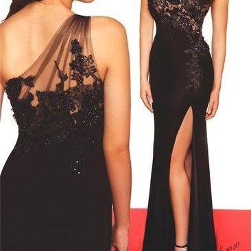 Sexy Long Black One Shoulder Chiffon Formal Dresses,Formal Party/Evening Dresses