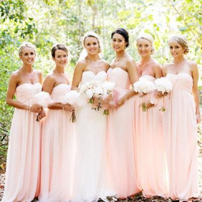 Blush Pink Sweetheart Bridesmaid Dresses 2017 A-Line Chiffon Wedding Guest Dress