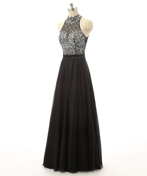 Modest Black Beaded Prom Dresses Floor Length 2017 Special Occasion ...