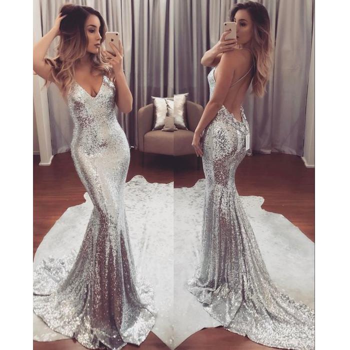 silver silk prom dress