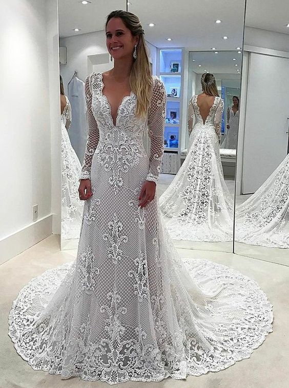 Vintage Lace Wedding Dresses 2018 Long Sleeve Mermaid Bridal Gowns ...