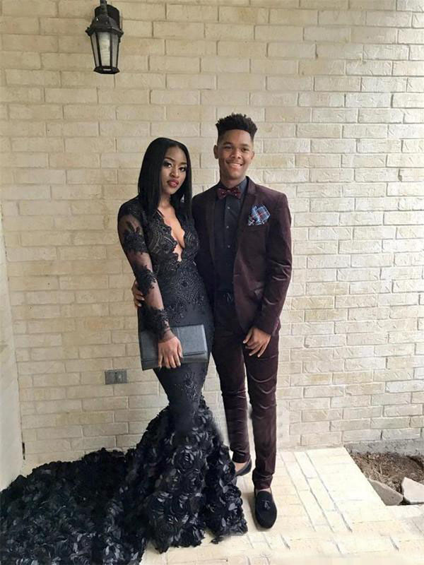 African Mermaid Prom Dresses Long Sleeve 2019 Black Girls Women