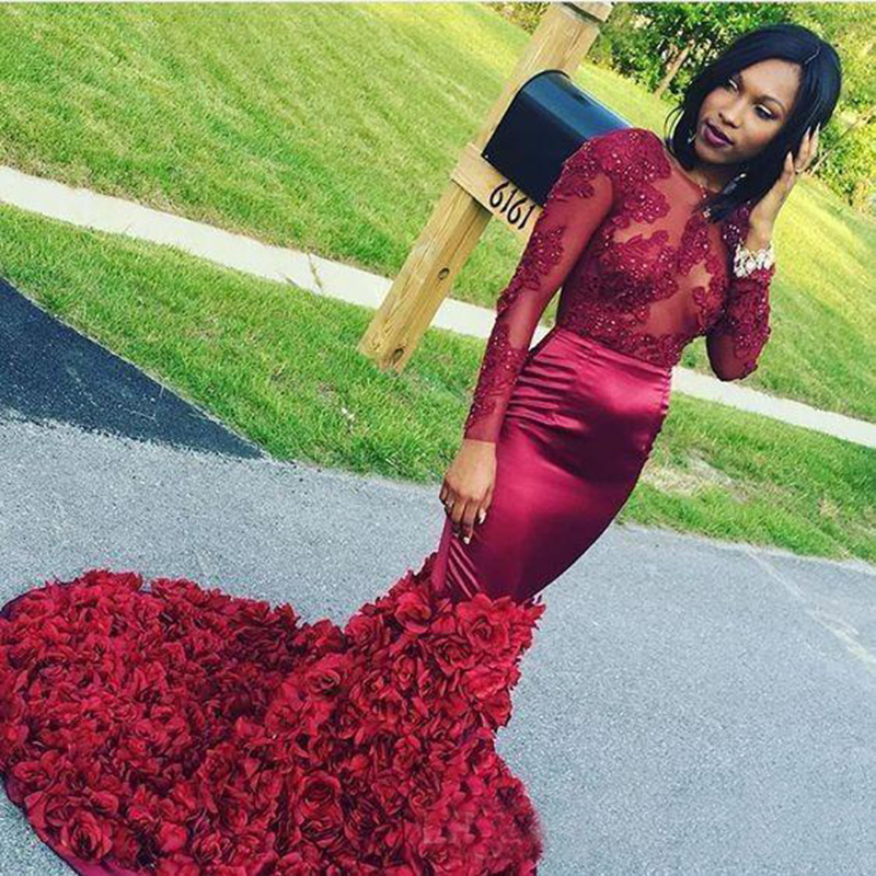 Burgundy Prom Dresses Mermaid Prom Dress Black Girl Prom Dress