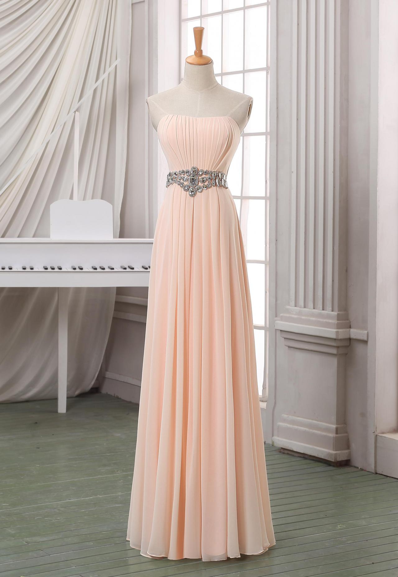Pink Strapless Long Prom Dress,Chiffon Formal Evening Gown,Sexy Prom ...