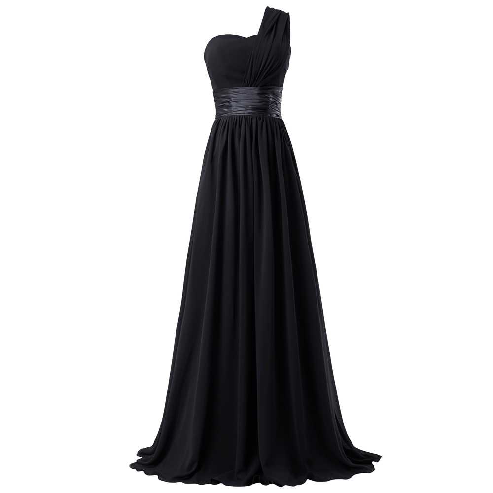Long A-line One Shoulder Chiffon Prom Dress with Slit Lace Formal Evening Gowns main image 1