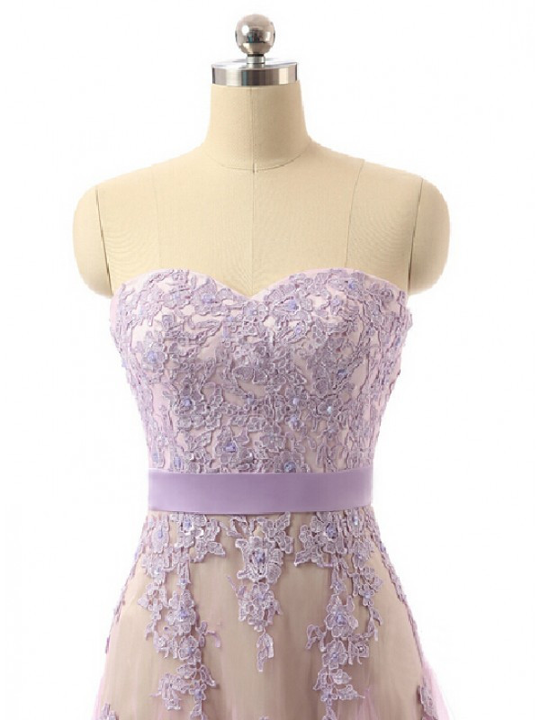 Pretty Lavender A-line Prom Dresses,Custom Made Lace Tulle Evening ...
