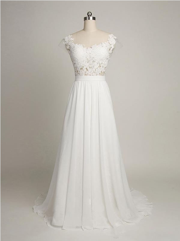 Real Photos Sheer Wedding Dresses 2017 A Line Chiffon Handmade