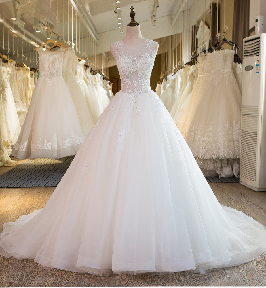 Elegant Sheer Wedding  Dresses  2019 A Line Beading Tulle 