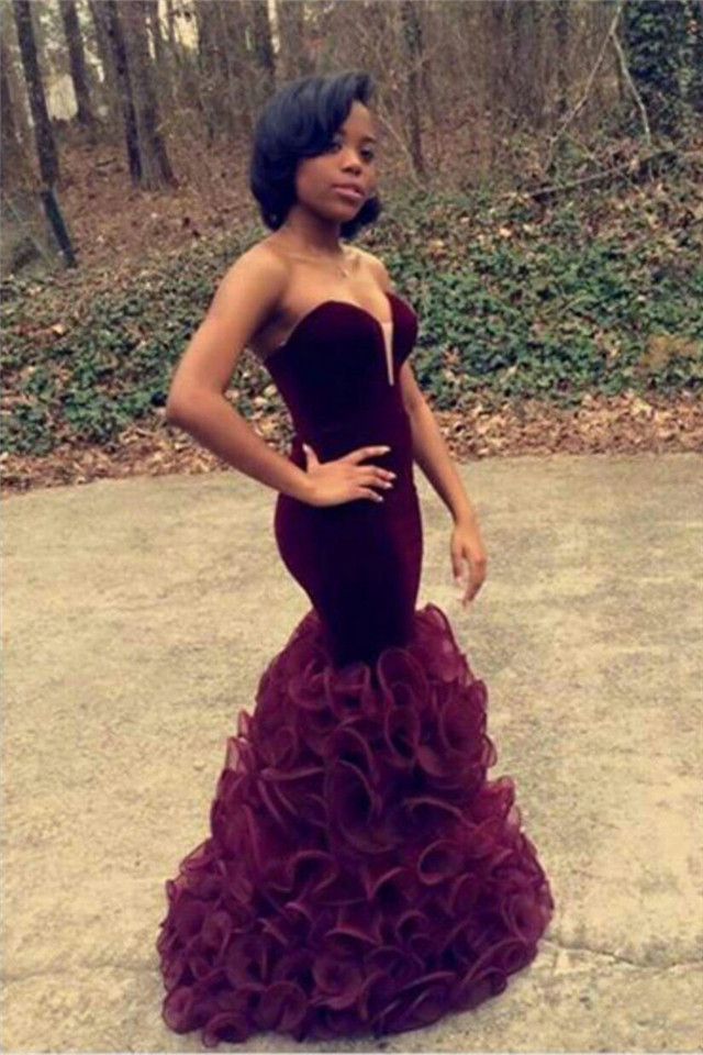 Burgundy Prom Dresses mermaid Prom Dresses sweetheart Prom Dresses