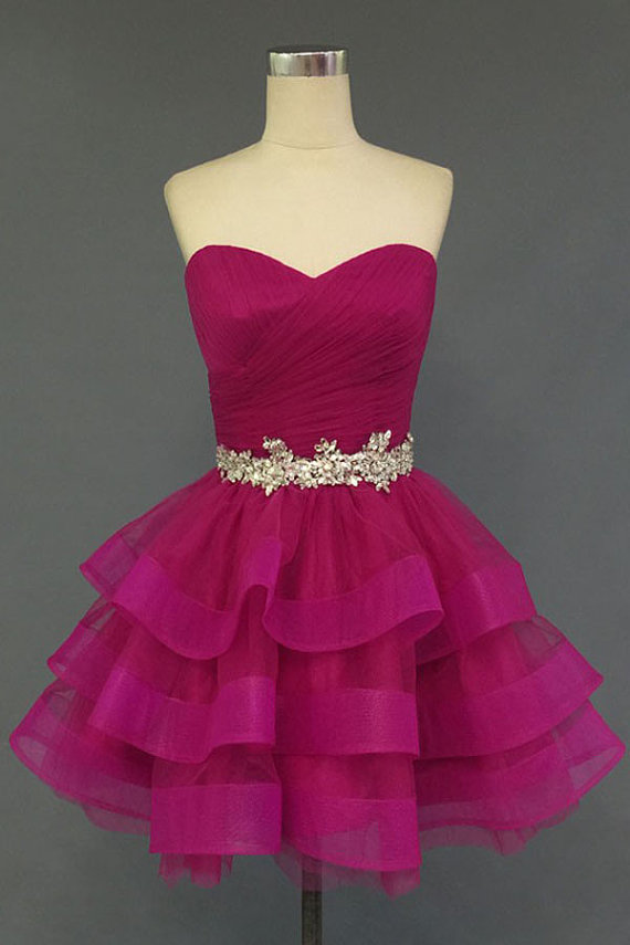 Chic Hot Pink Tulle Homecoming Dress, Short Graduation Party Dress