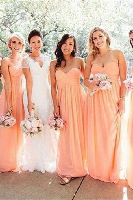 long coral bridesmaid dresses