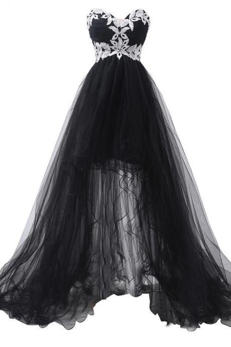 Elegant Handmade Applique Sweetheart Prom Dress,formal Black Women Evening Dresses 2017