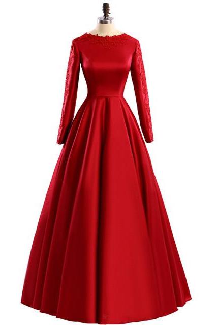 Red Long Sleeve Prom Dresses A-line Formal Dress Evening Party Gowns For Women 2017
