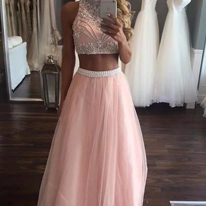 Beaded Prom Dresses,two Pieces Prom Dresses,blush Pink Prom Dresses ...