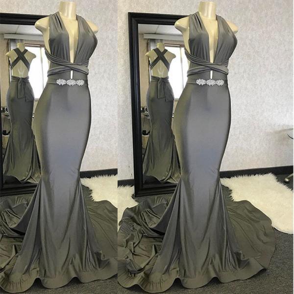 Charming Cap Sleeve Beading Mermaid Prom Dress Crew Neck Evening Party Gown