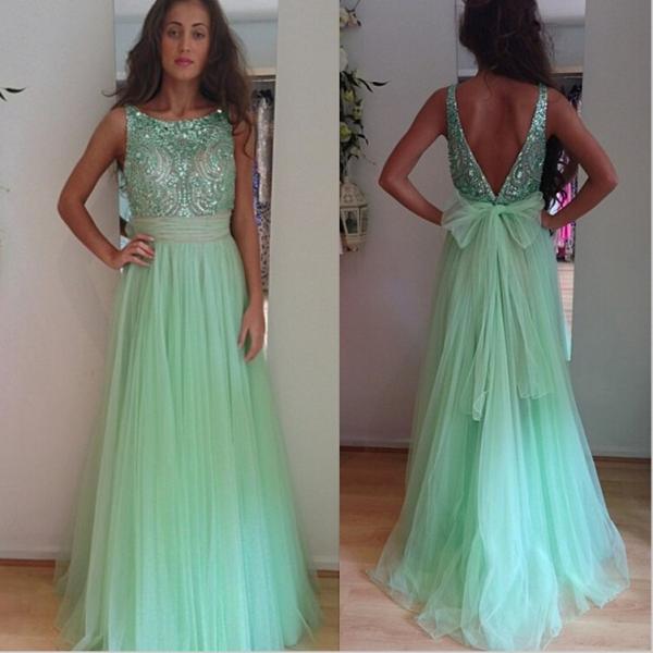 Mint Green Long Prom Dress..