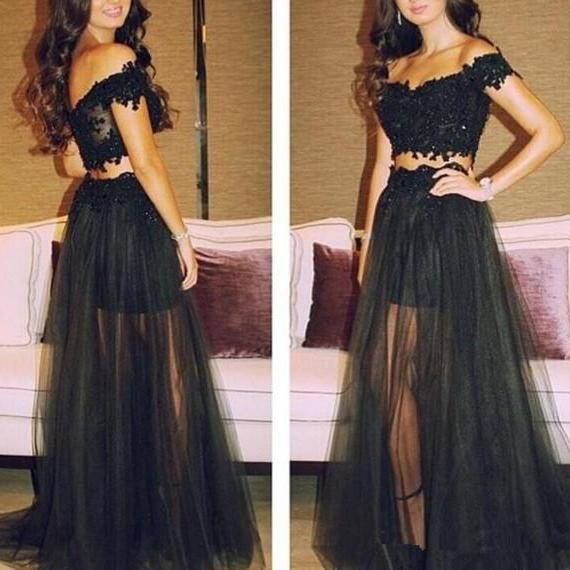 Two Pieces Prom Dress,blac..