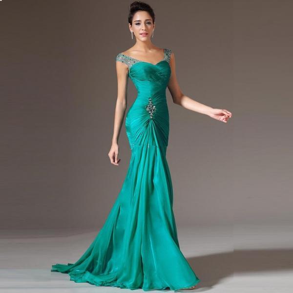 Green Cap Sleeve Long Prom Dress,beading Chiffon Prom Dress,mermaid Prom Dress,2016 Prom Gown ...