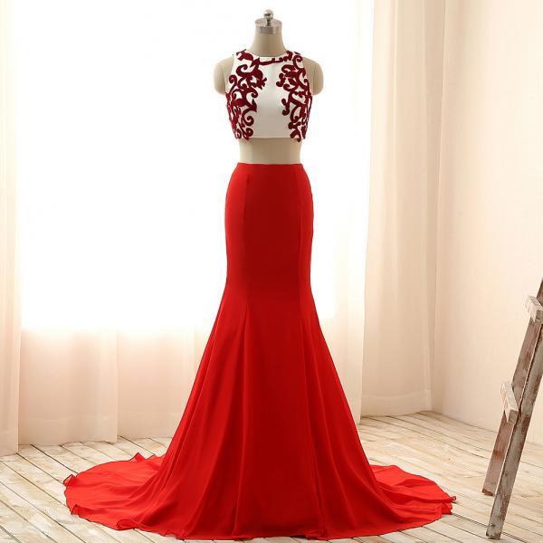 red and grey gown