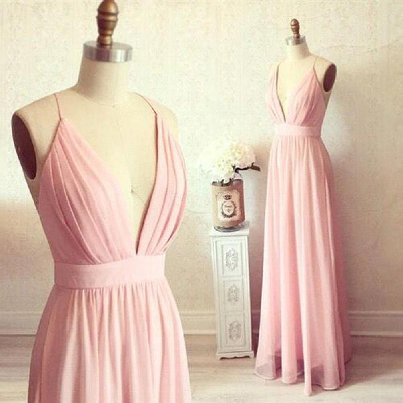 Blush Pink Bridesmaid Dresses,deep V Neck Wedding Guest Dress,2018 Maid — free download