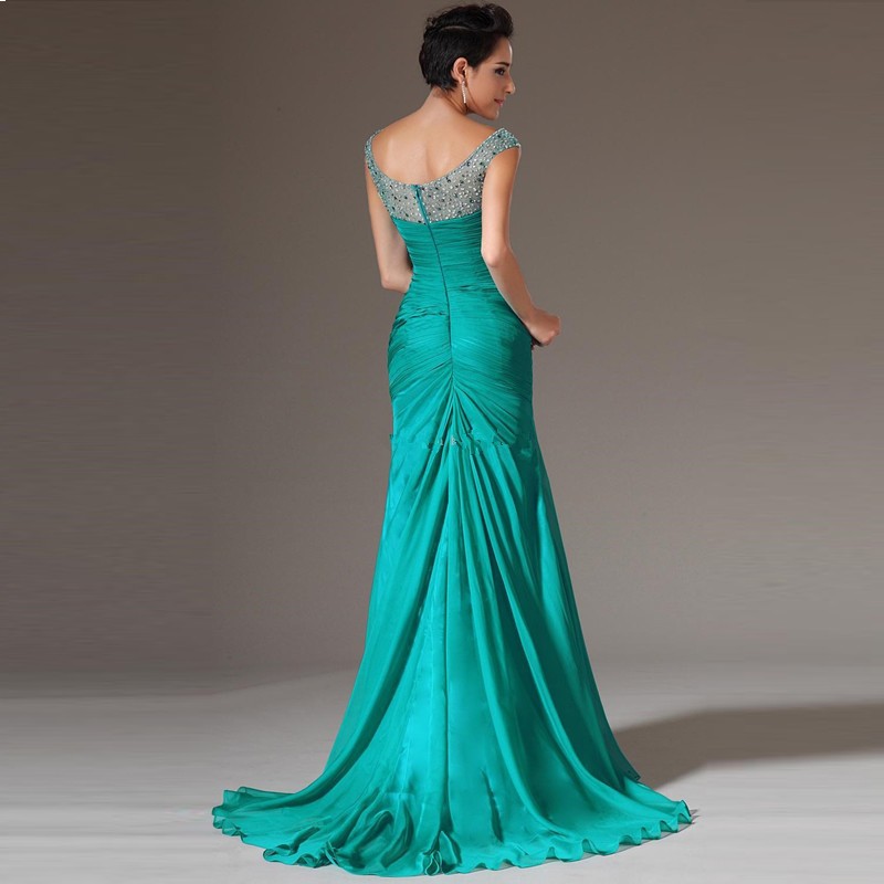 Green Cap Sleeve Long Prom Dress,beading Chiffon Prom Dress,mermaid Prom Dress,2016 Prom Gown ...