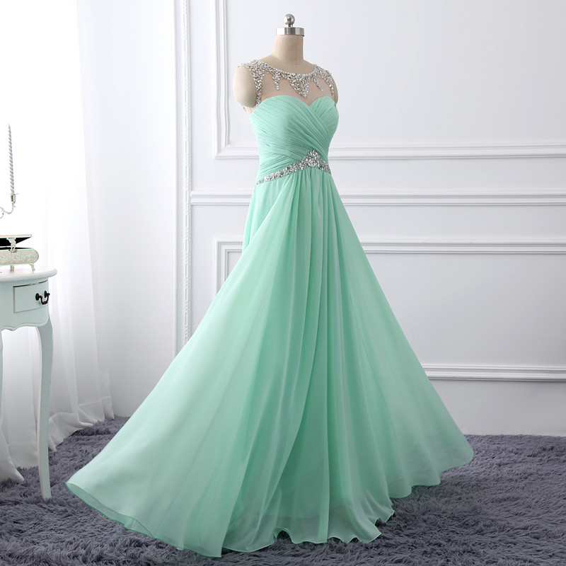Mint Green Long Prom Dress,2017 Custom Made Beading Chiffon A-line ...