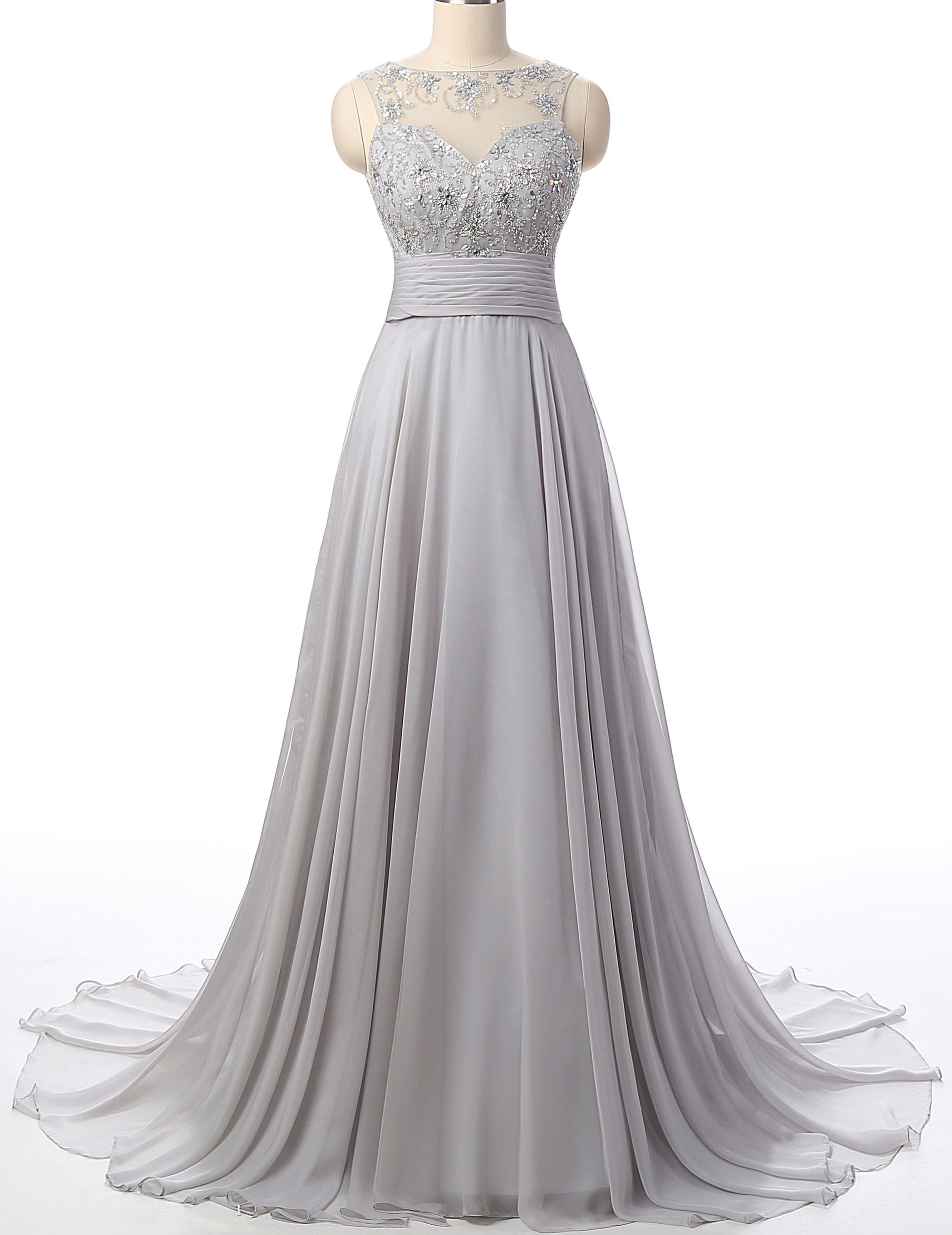 Grey Long Prom Dresses,sexy A-line Cap Sleeve Formal Dress,beautiful ...