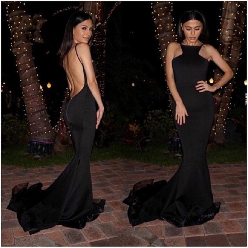 Sexy Backless Mermaid Long Prom Dress Black Satin Prom Dress Custom