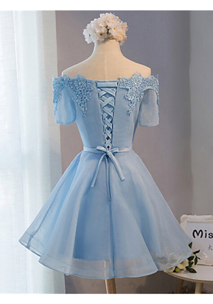 Short Sleeve Homecoming Dresses,Sky Blue Party Dress,Girls Pageant ...